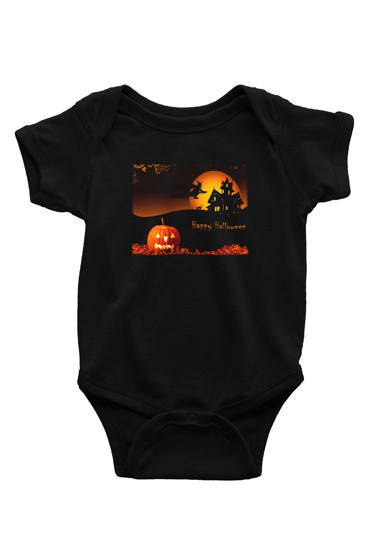 Cadılar Bayramı-Halloween Baskılı Siyah Bebek Body - Zıbın