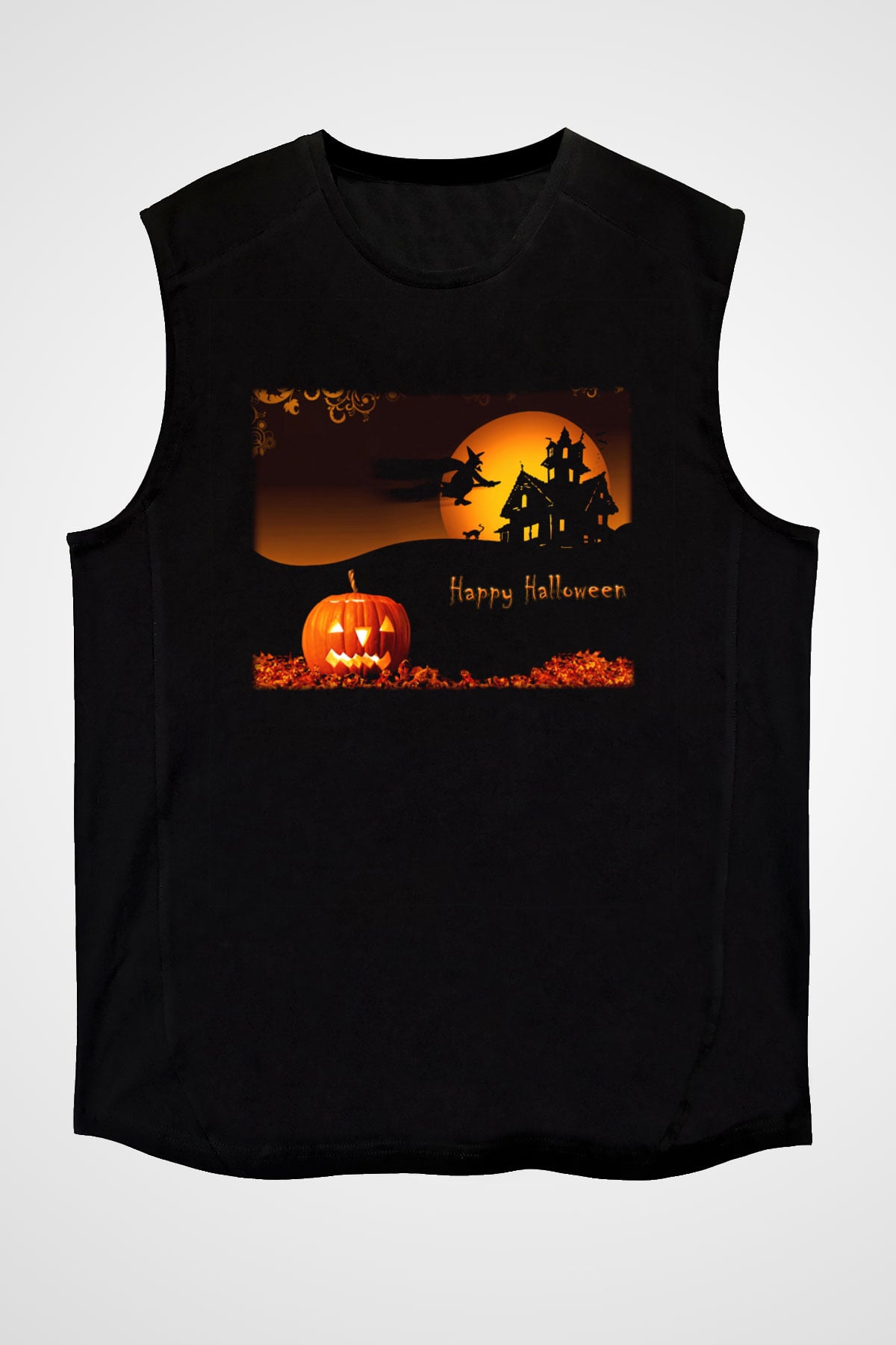 Cadılar Bayramı-Halloween Siyah Unisex Kolsuz Tişört