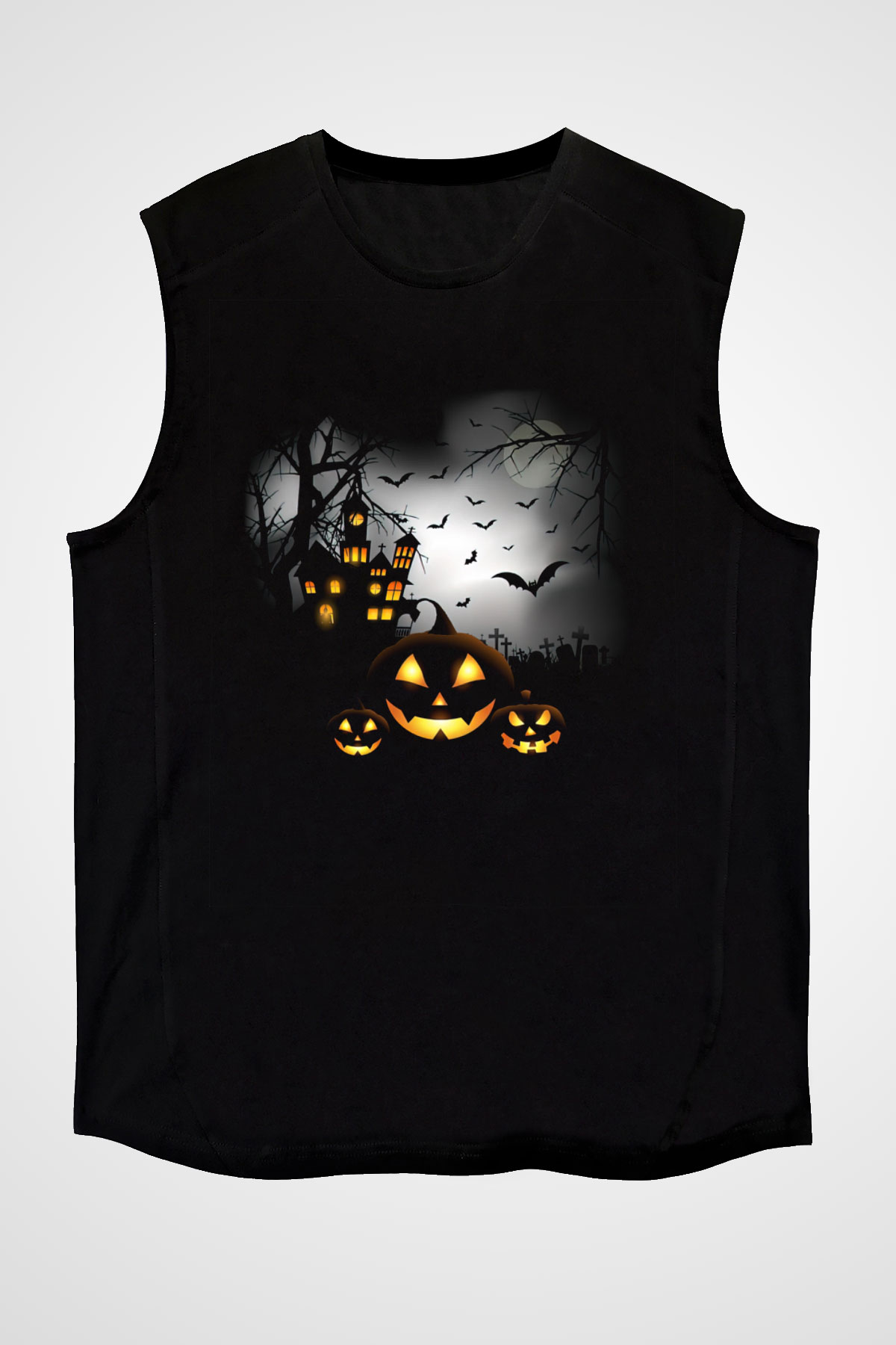 Cadılar Bayramı-Halloween Siyah Unisex Kolsuz Tişört
