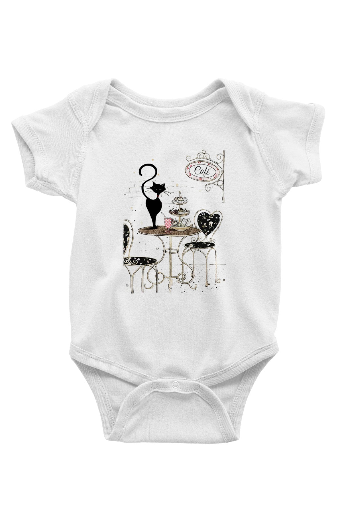 Cafe Baskılı Beyaz Unisex Bebek Body - Zıbın