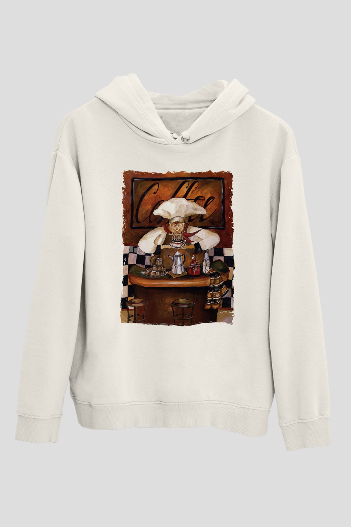 Cafe Beyaz Unisex Kapüşonlu Sweatshirt