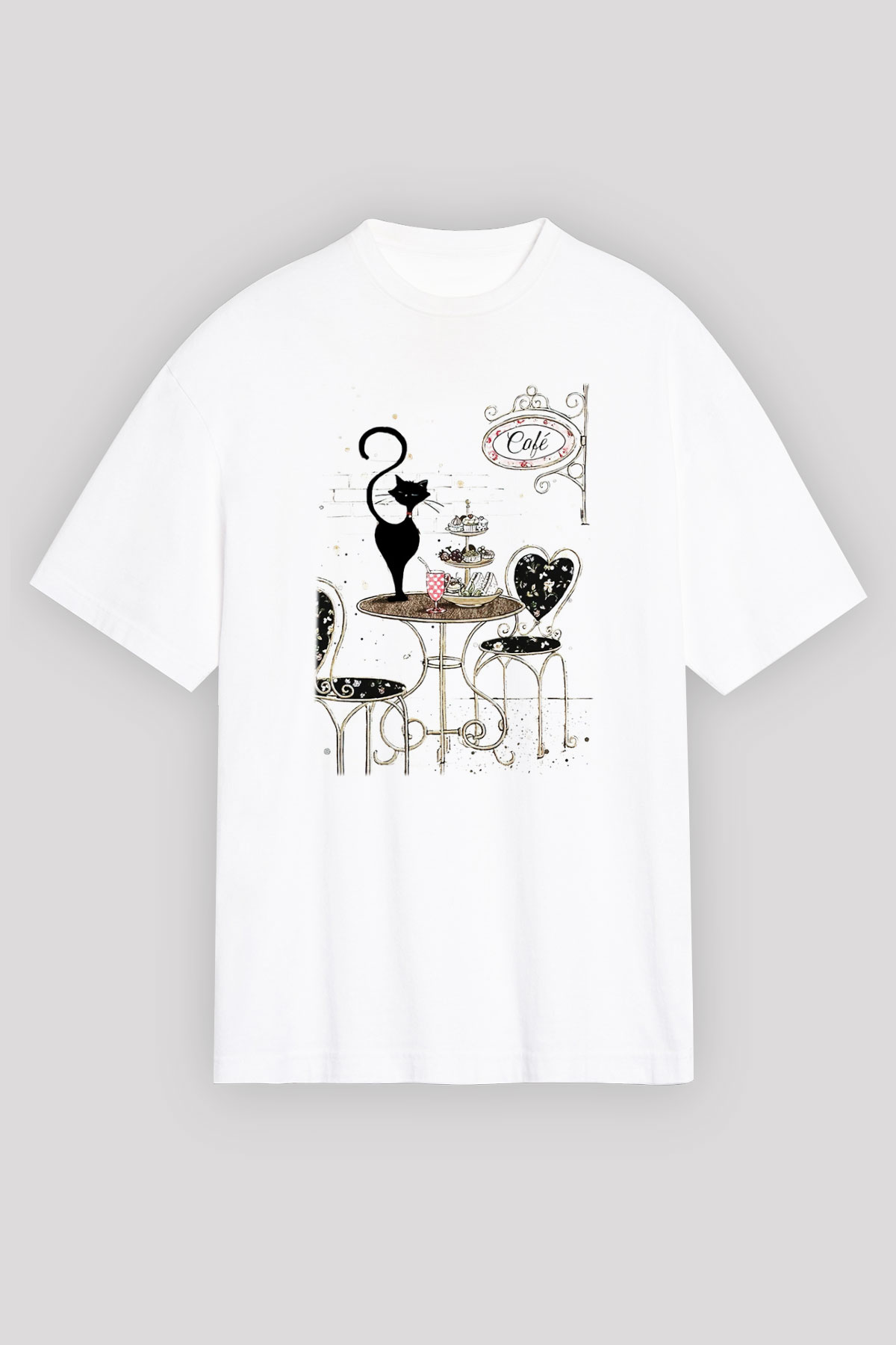 Cafe Beyaz Unisex Oversize Tişört T-Shirt