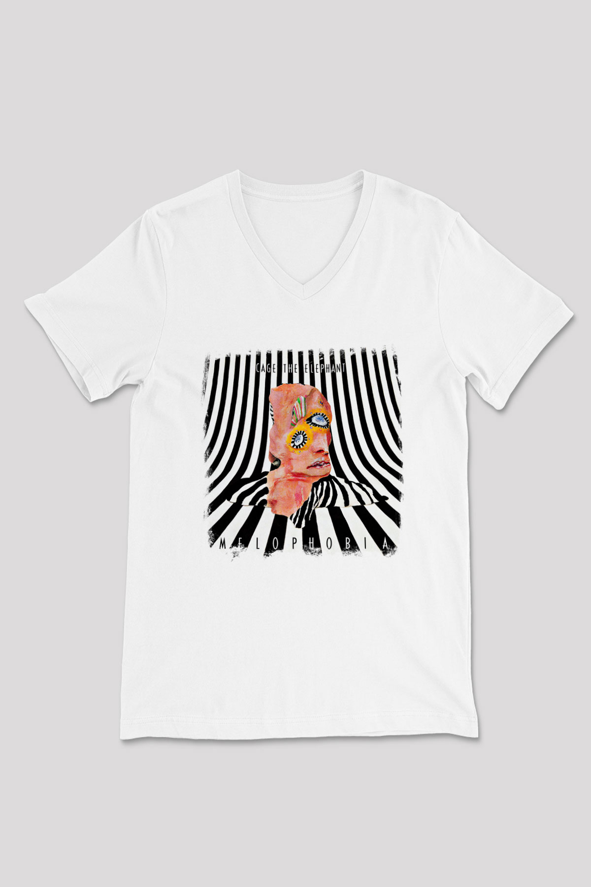 Cage the Elephant Baskılı Unisex Beyaz V Yaka Tişört