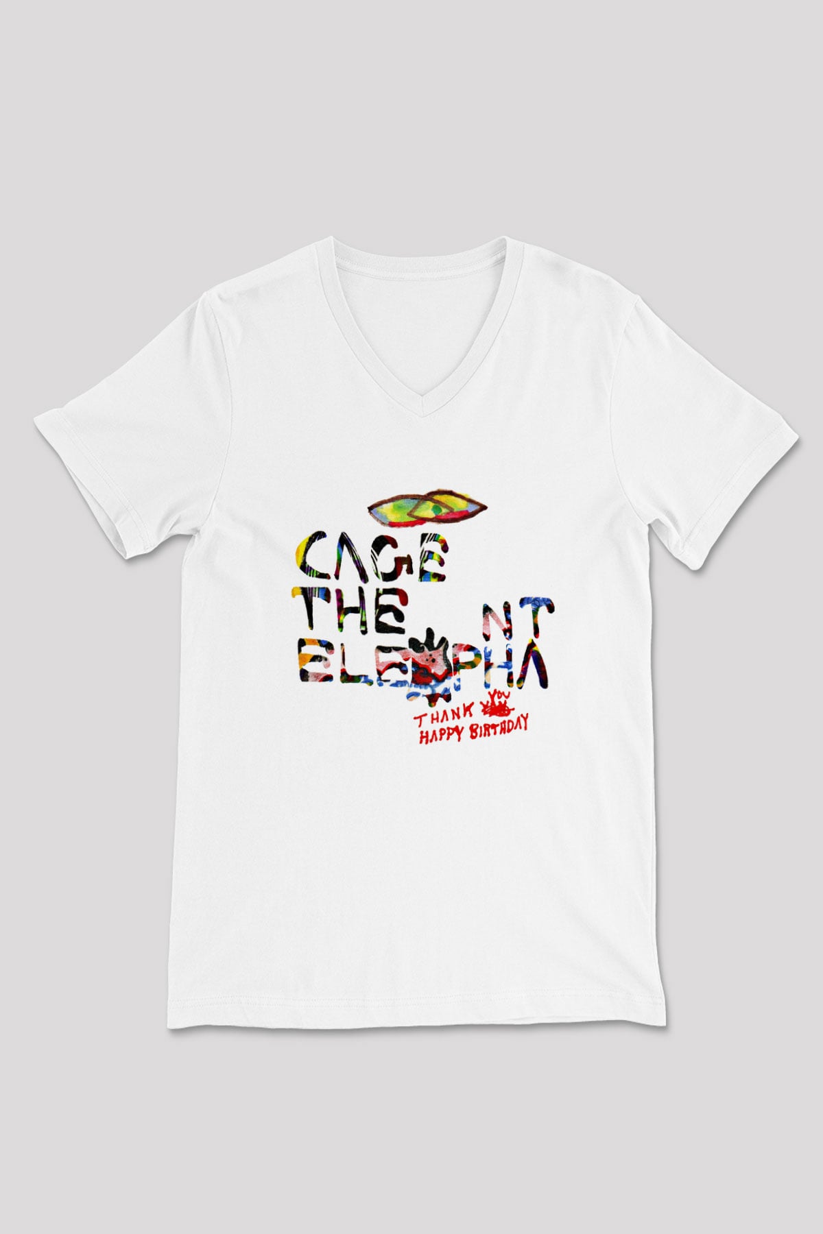 Cage the Elephant Baskılı Unisex Beyaz V Yaka Tişört