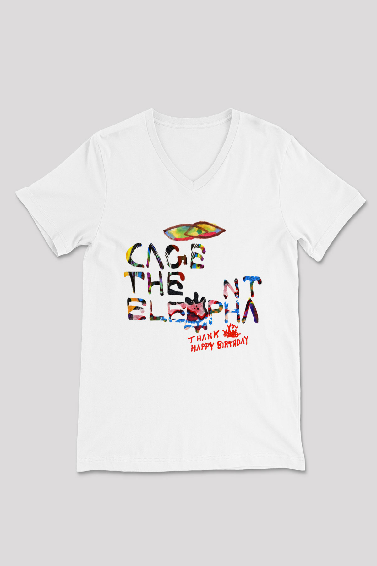 Cage the Elephant Beyaz Unisex V Yaka Tişört T-Shirt