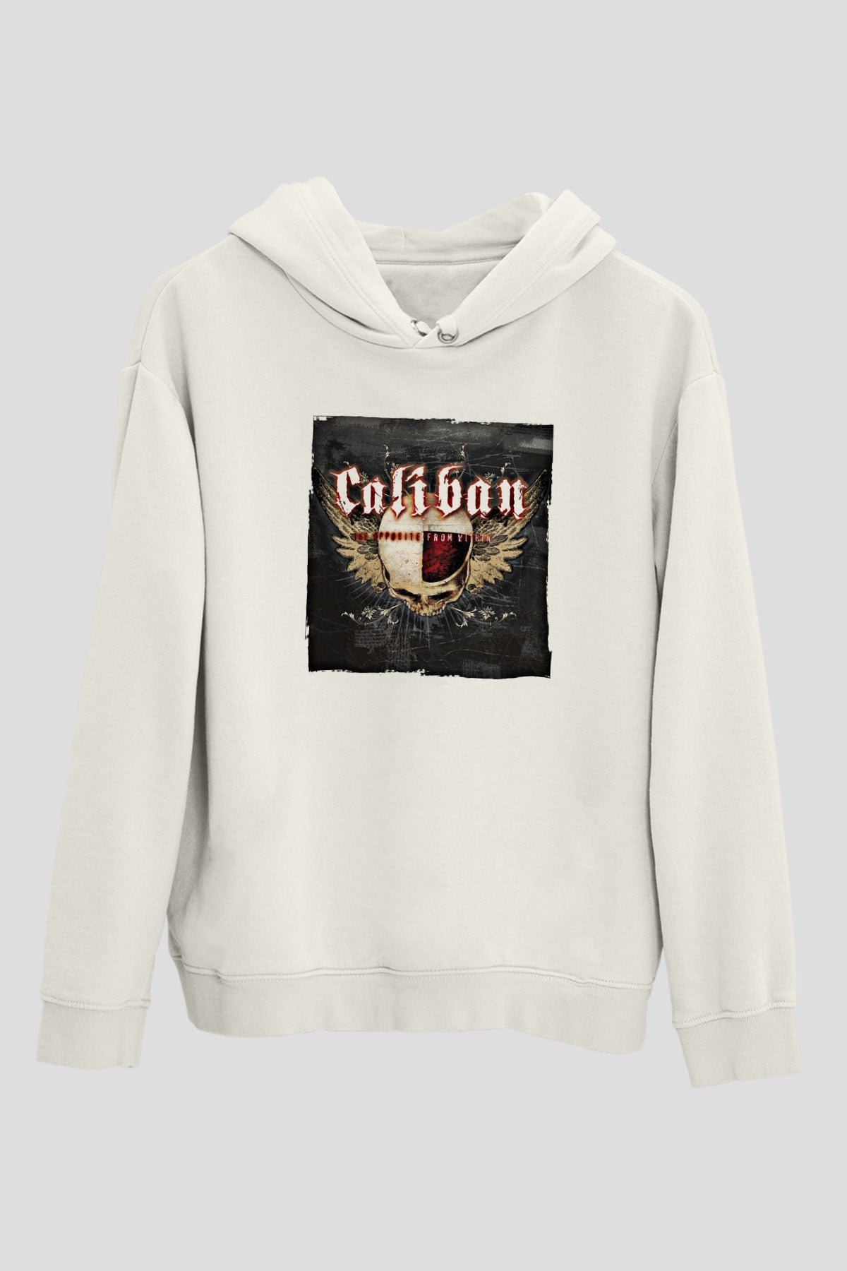 Caliban Baskılı Unisex Beyaz Hoodie