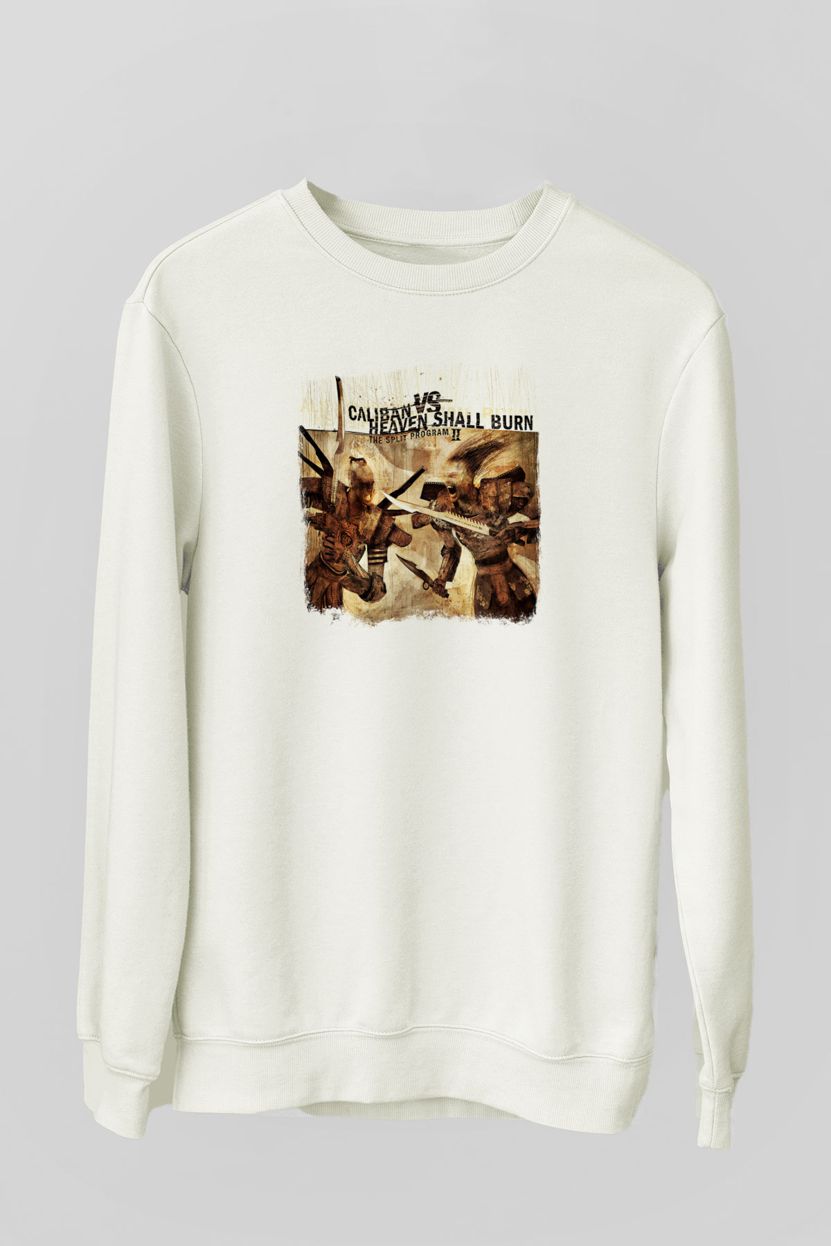 Caliban Baskılı Unisex Beyaz Sweatshirt