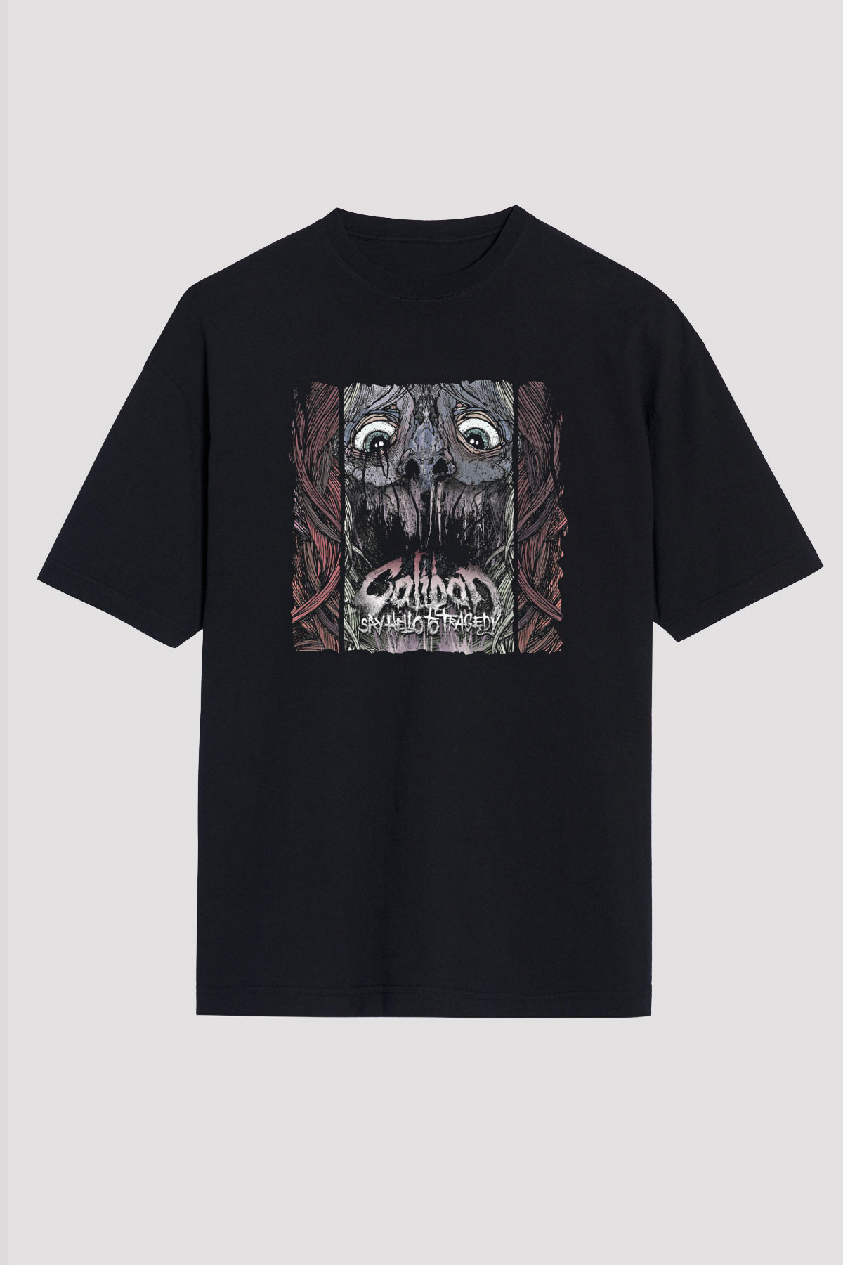 Caliban Baskılı Unisex Siyah Oversize Tişört
