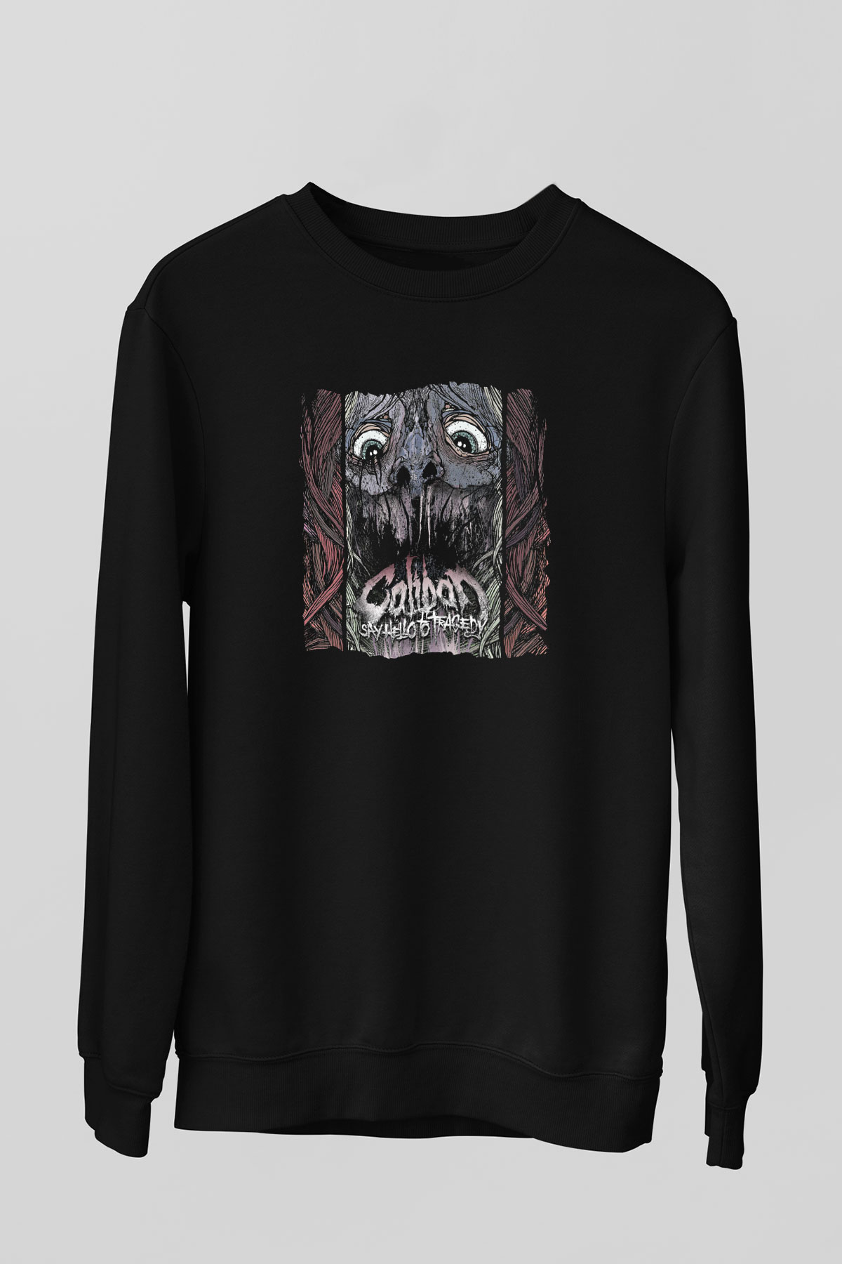 Caliban Baskılı Unisex Siyah Sweatshirt