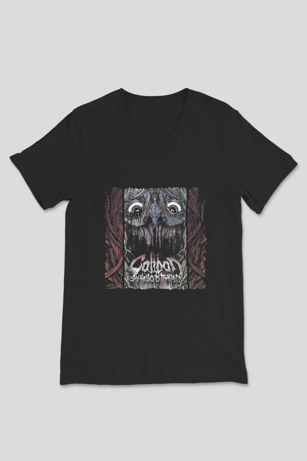 Caliban Baskılı Unisex Siyah V Yaka Tişört