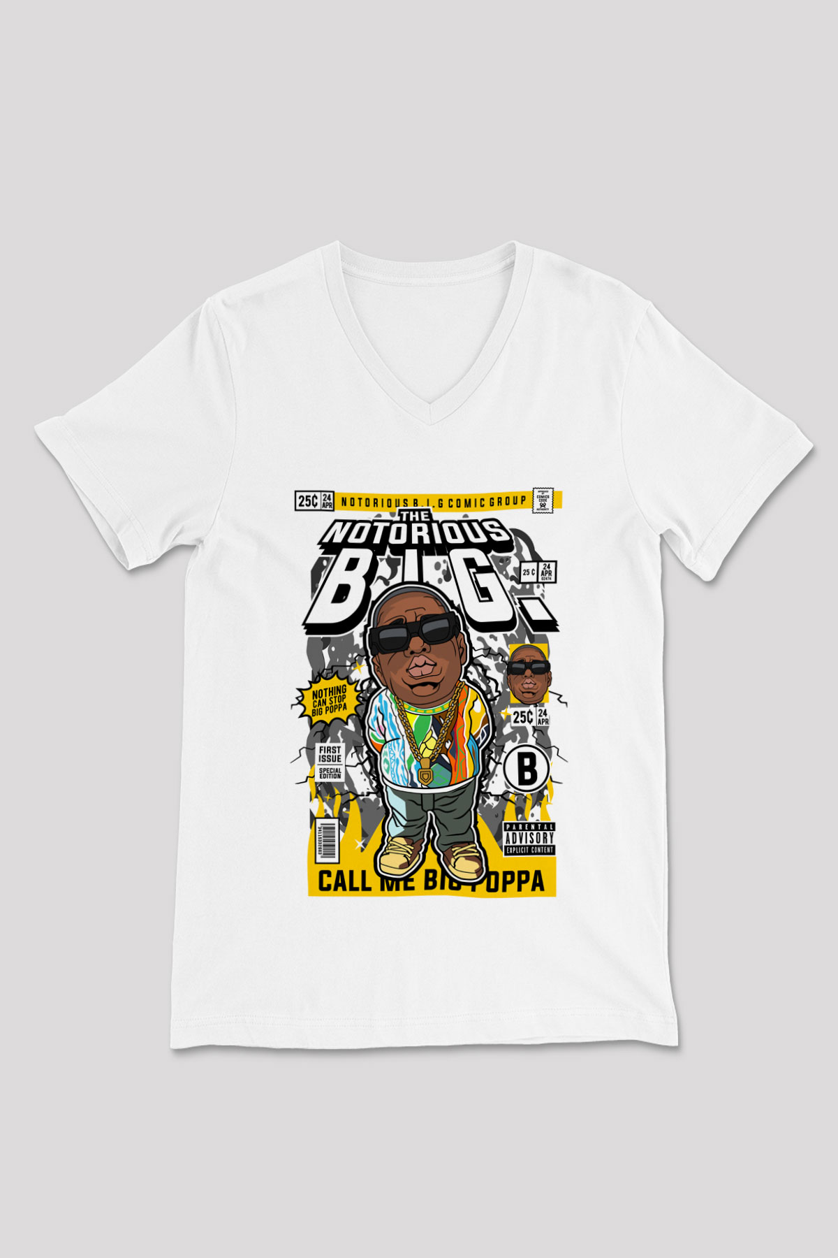 Call Me B.I.G Baskılı Unisex Beyaz V Yaka Tişört