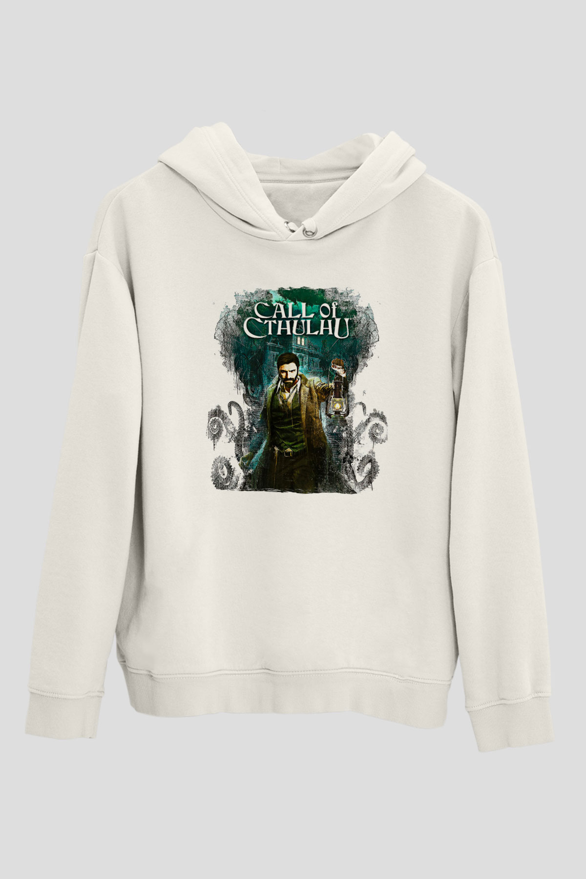 Call Of Ctulhu Baskılı Beyaz Unisex Kapüşonlu Sweatshirt