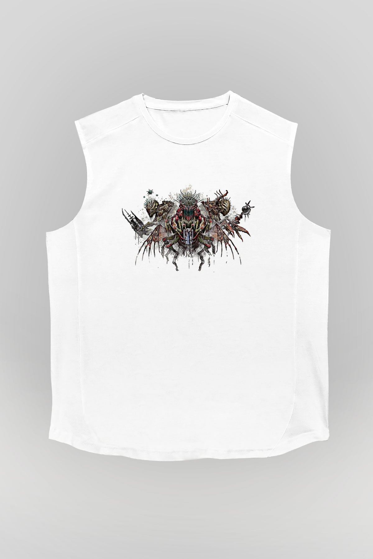 Call Of Ctulhu Baskılı Beyaz Unisex Kolsuz Tişört - Tshirt