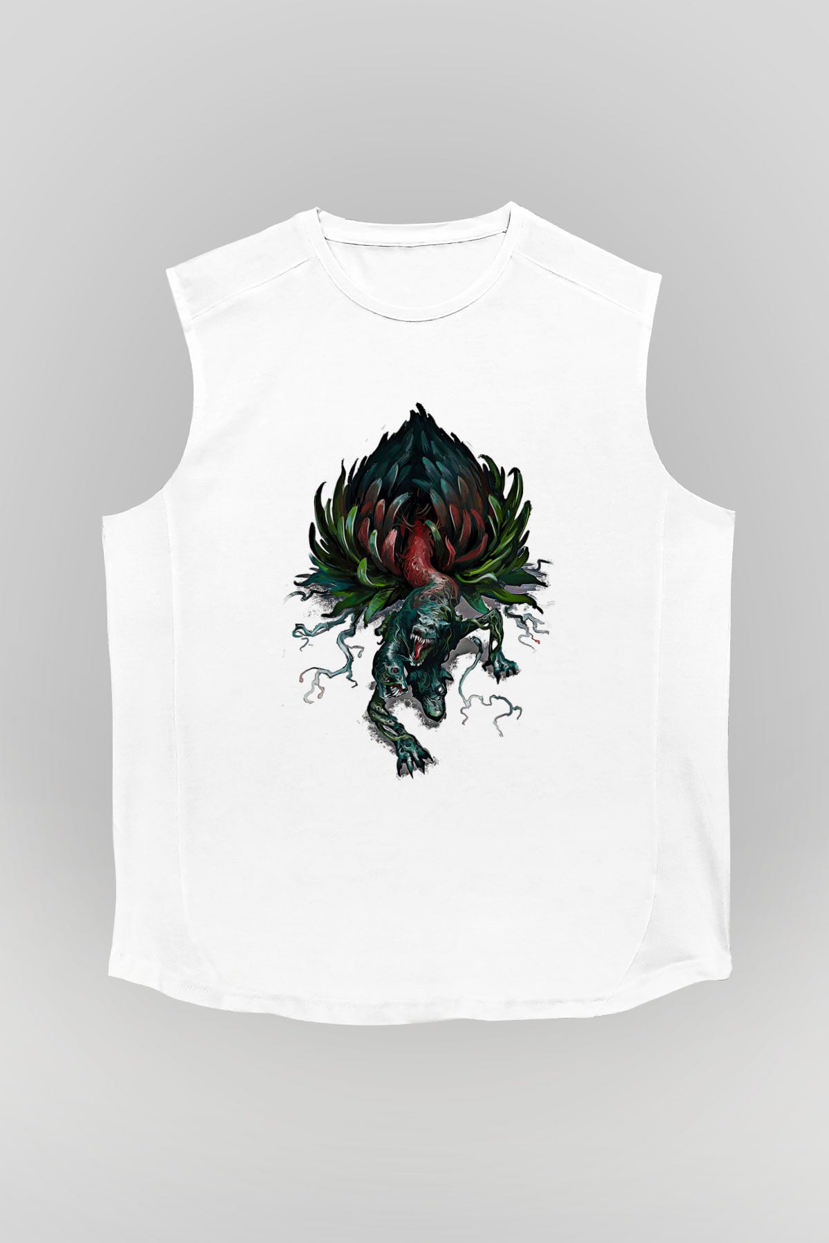 Call Of Ctulhu Baskılı Beyaz Unisex Kolsuz Tişört - Tshirt