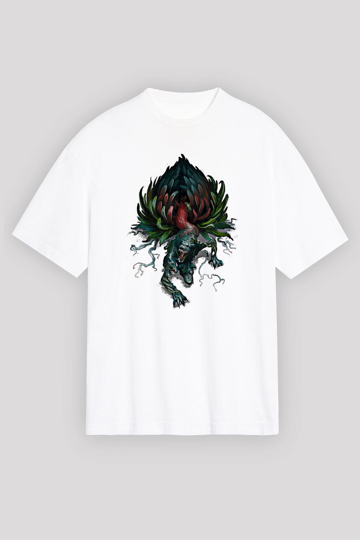 Call Of Ctulhu Baskılı Beyaz Unisex Oversize Tişört - Tshirt