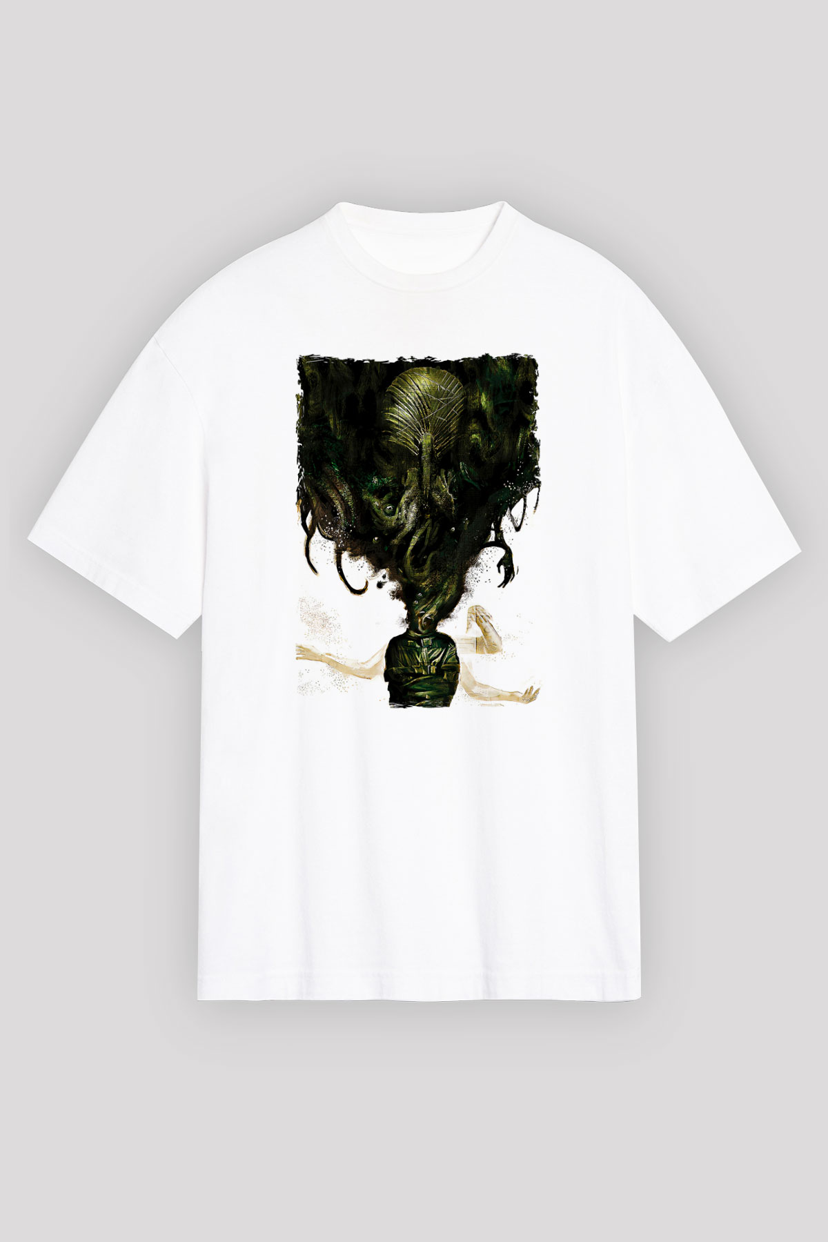 Call Of Ctulhu Baskılı Beyaz Unisex Oversize Tişört - Tshirt