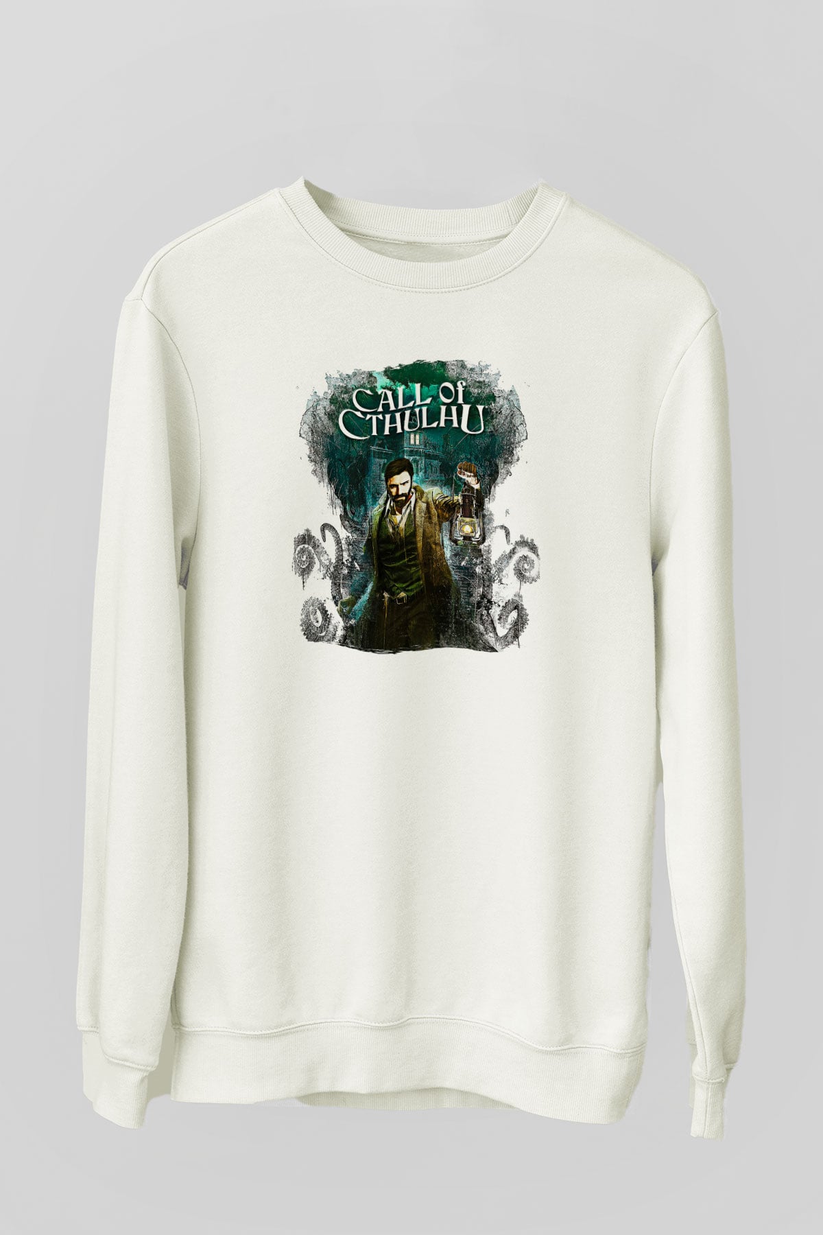 Call Of Ctulhu Baskılı Beyaz Unisex Sweatshirt