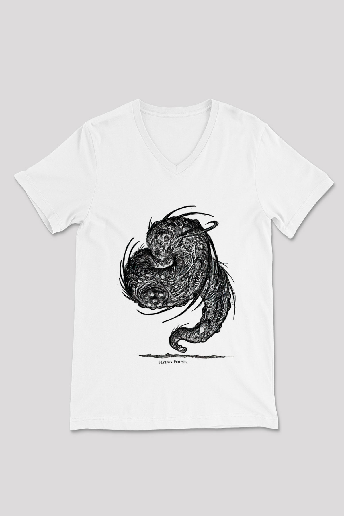 Call Of Ctulhu Baskılı Beyaz Unisex V Yaka Tişört - Tshirt