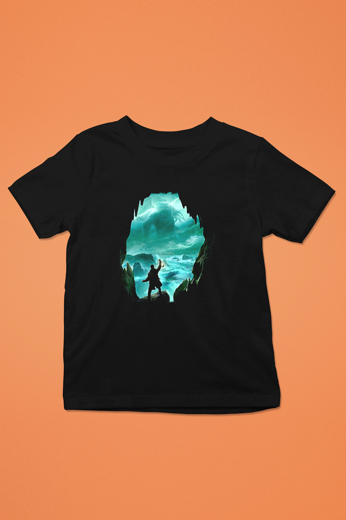 Call Of Ctulhu Baskılı Unisex Siyah Çocuk Tişört - Tshirt