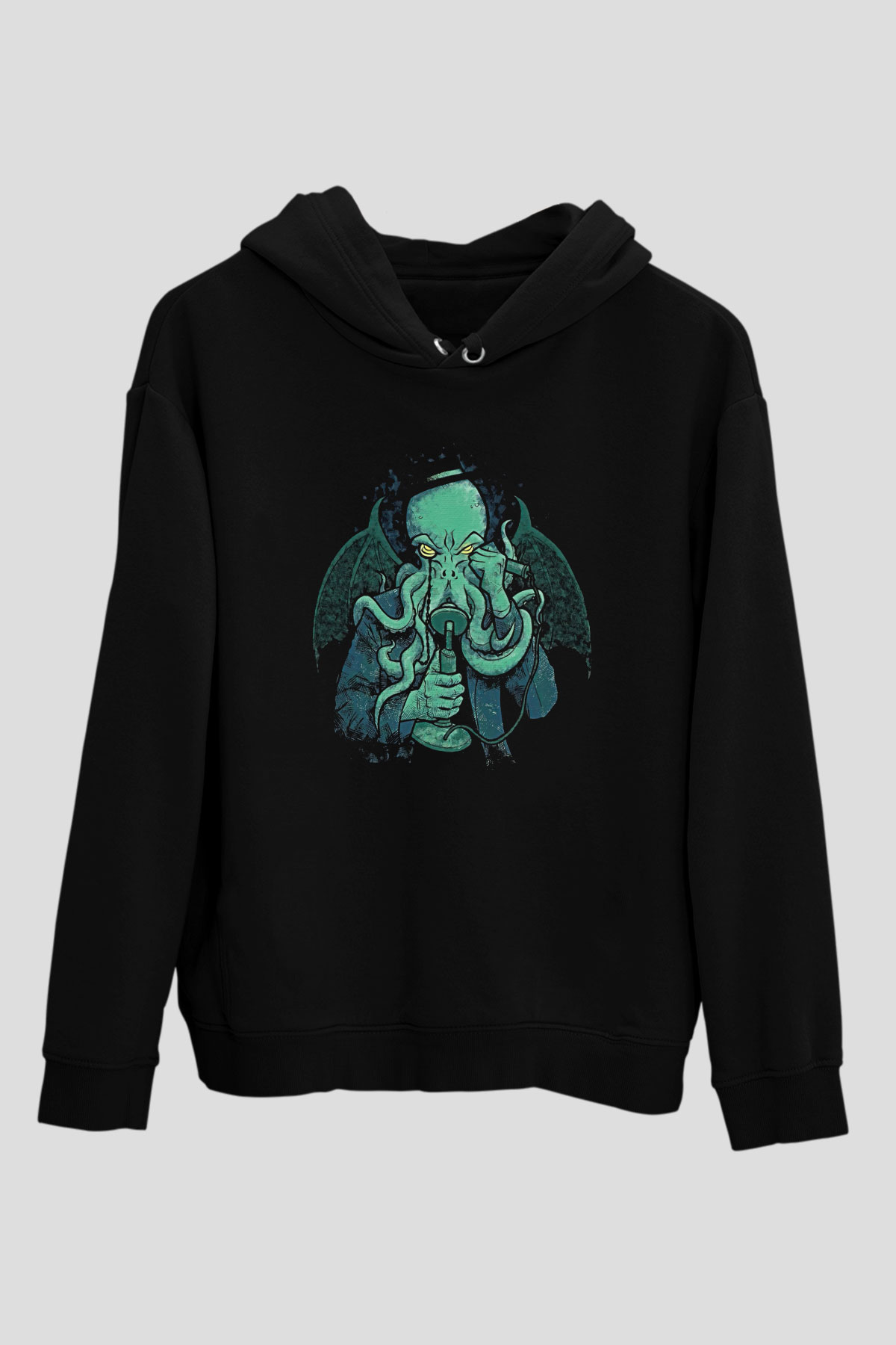 Call Of Ctulhu Baskılı Unisex Siyah Kapüşonlu Sweatshirt