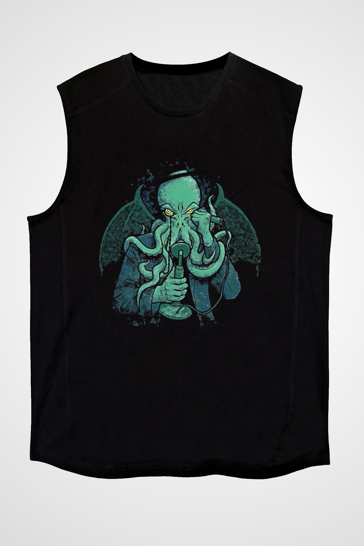 Call Of Ctulhu Baskılı Unisex Siyah Kolsuz Tişört - Tshirt