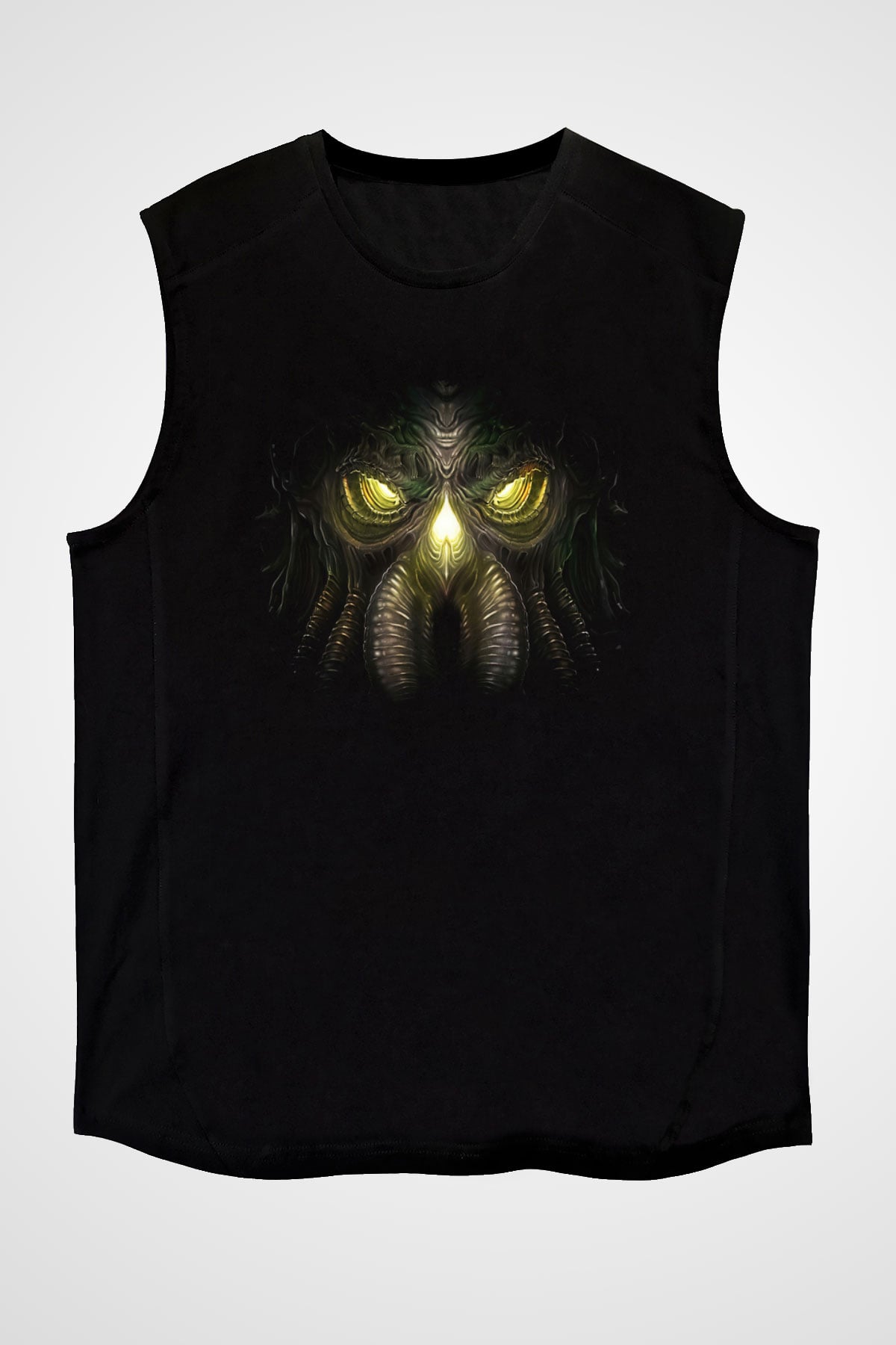 Call Of Ctulhu Baskılı Unisex Siyah Kolsuz Tişört - Tshirt