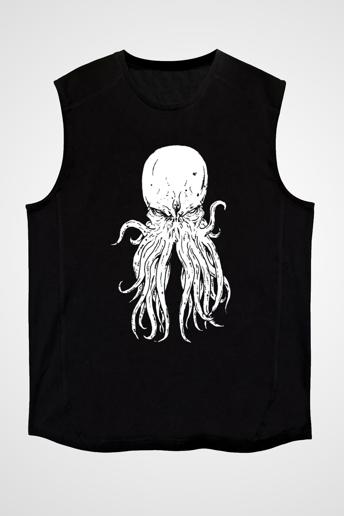 Call Of Ctulhu Baskılı Unisex Siyah Kolsuz Tişört - Tshirt