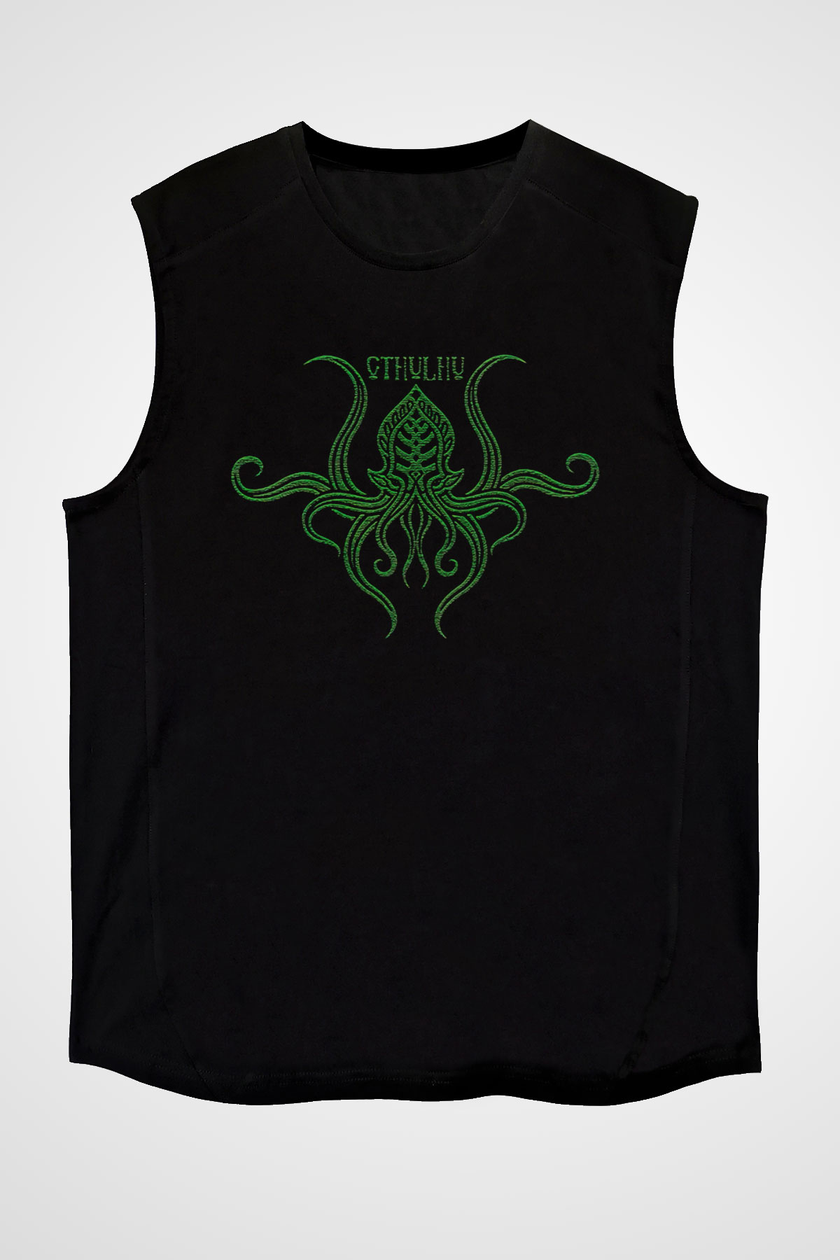 Call Of Ctulhu Baskılı Unisex Siyah Kolsuz Tişört - Tshirt