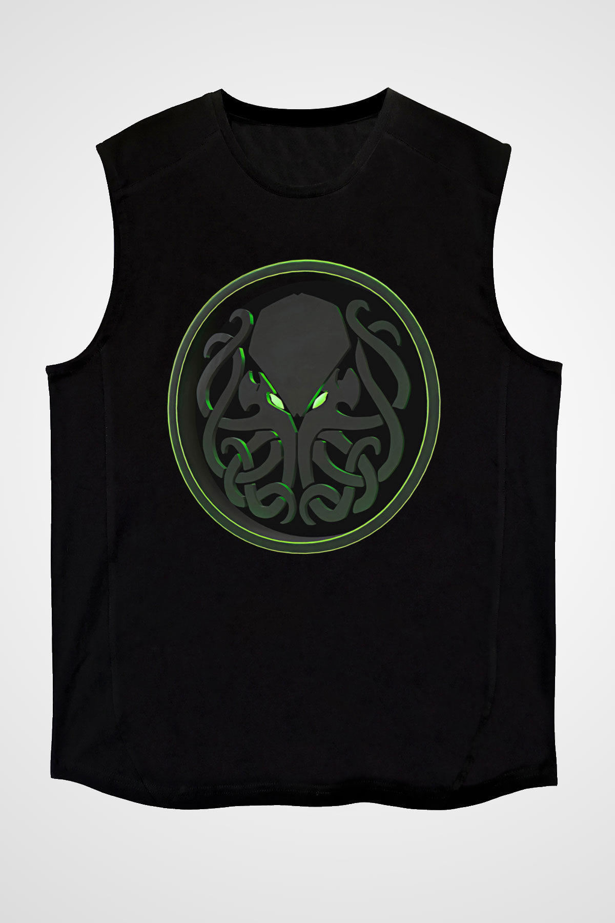 Call Of Ctulhu Baskılı Unisex Siyah Kolsuz Tişört - Tshirt