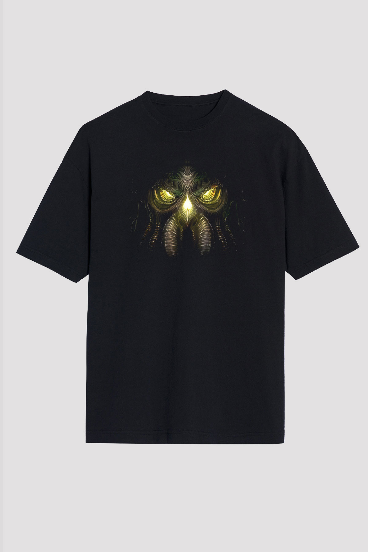Call Of Ctulhu Baskılı Unisex Siyah Oversize Tişört - Tshirt