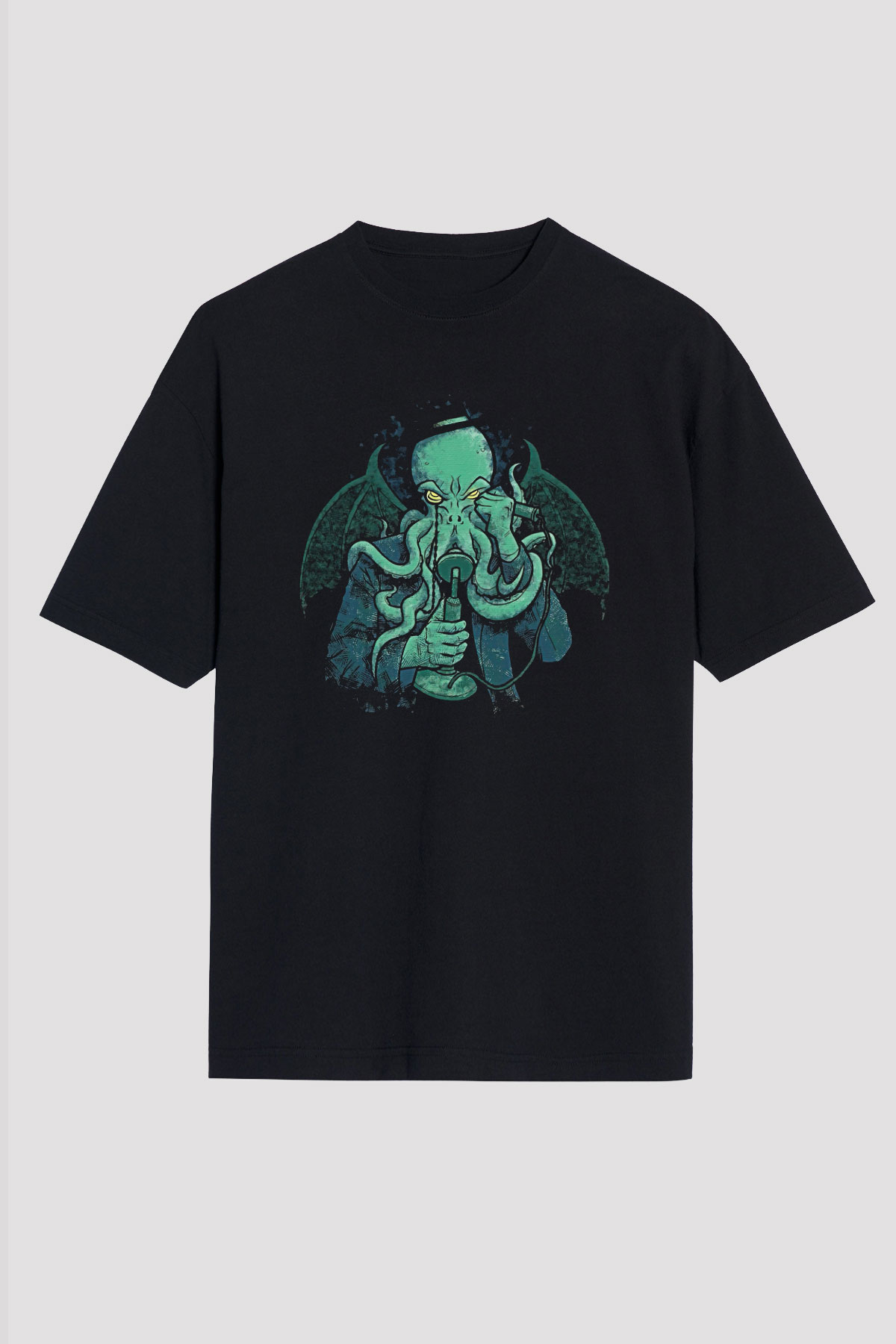 Call Of Ctulhu Baskılı Unisex Siyah Oversize Tişört - Tshirt