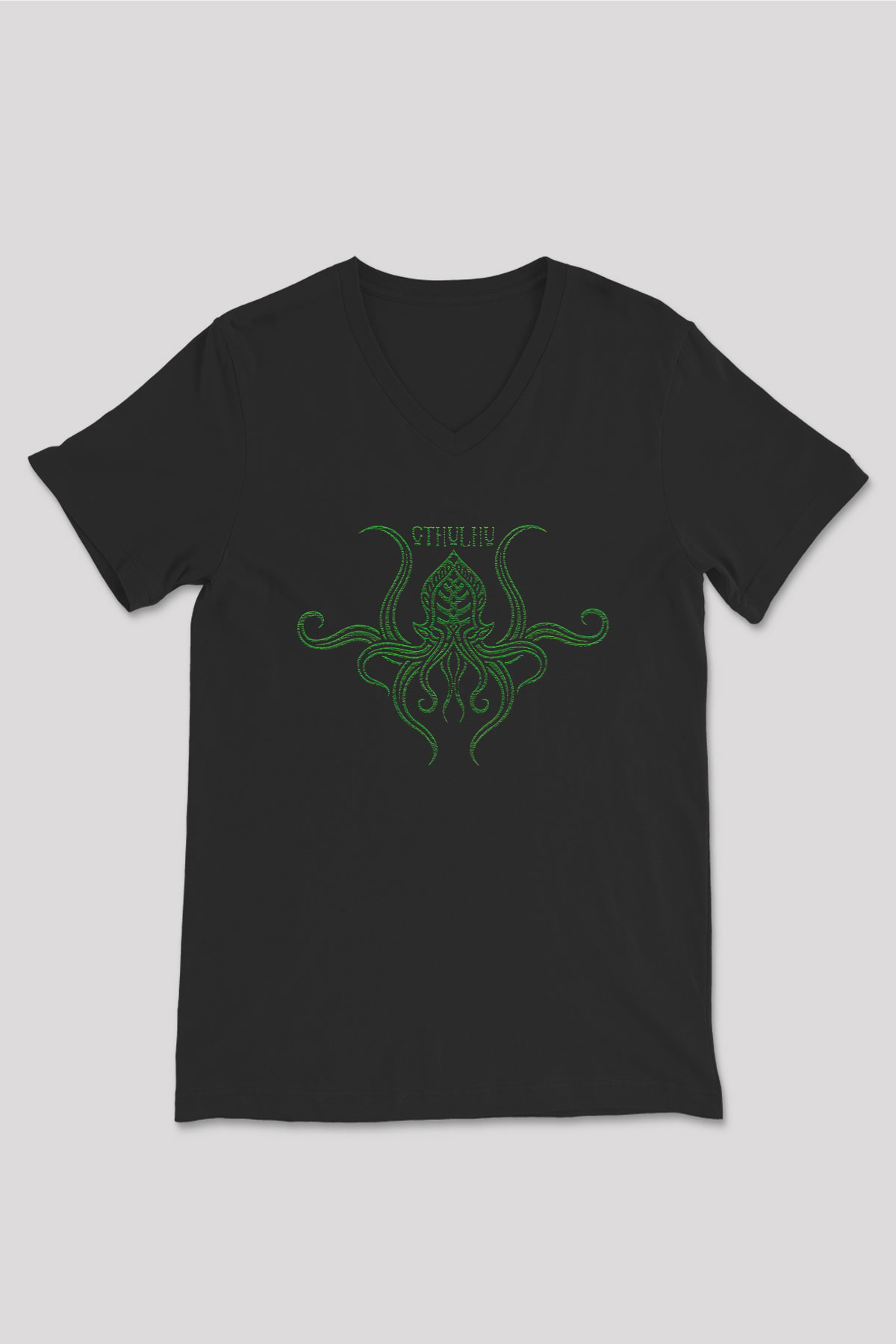 Call Of Ctulhu Baskılı Unisex Siyah V Yaka Tişört - Tshirt