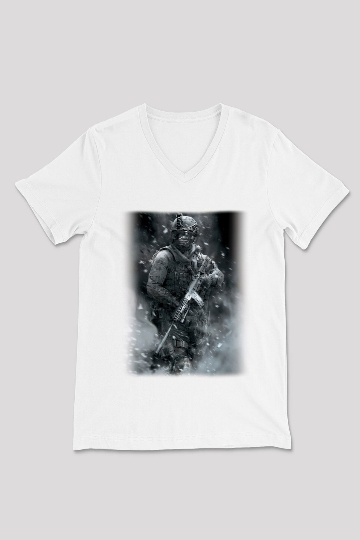 Call of Duty Beyaz Unisex V Yaka Tişört T-Shirt