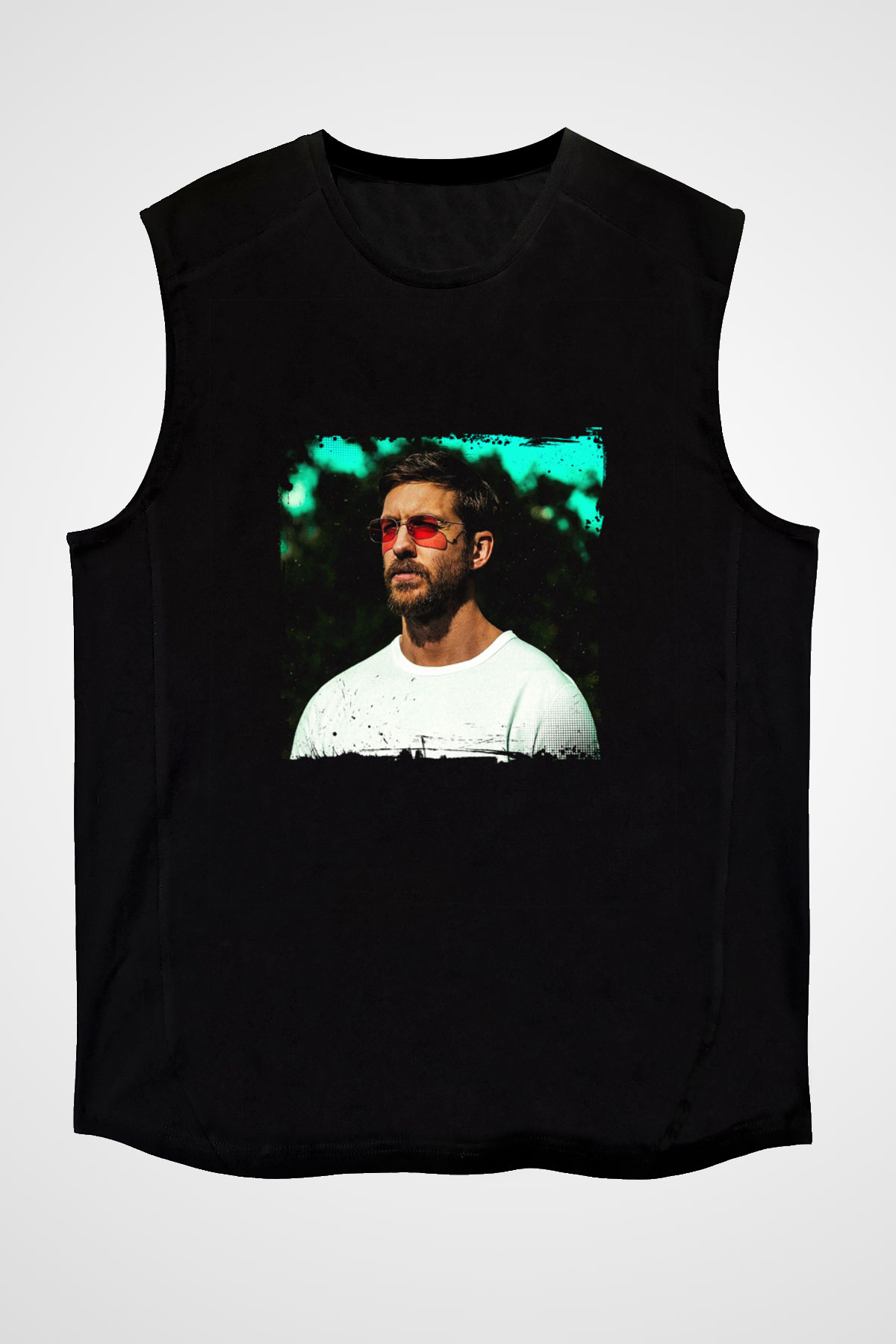 Calvin Harris Baskılı Unisex Siyah Kolsuz Tişört