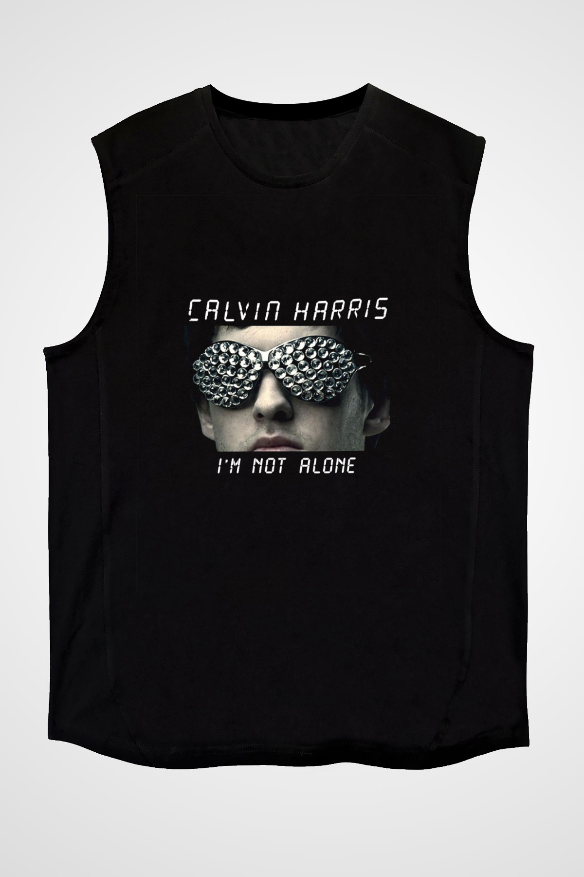 Calvin Harris Baskılı Unisex Siyah Kolsuz Tişört