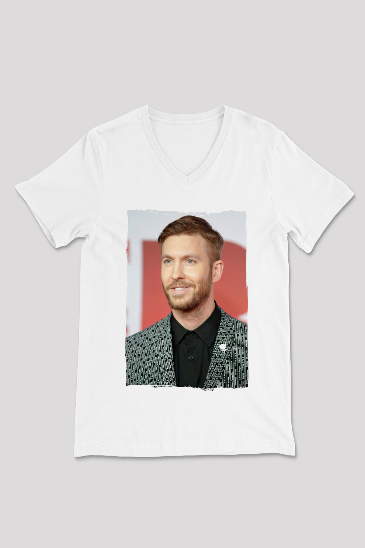 Calvin Harris Beyaz Unisex V Yaka Tişört