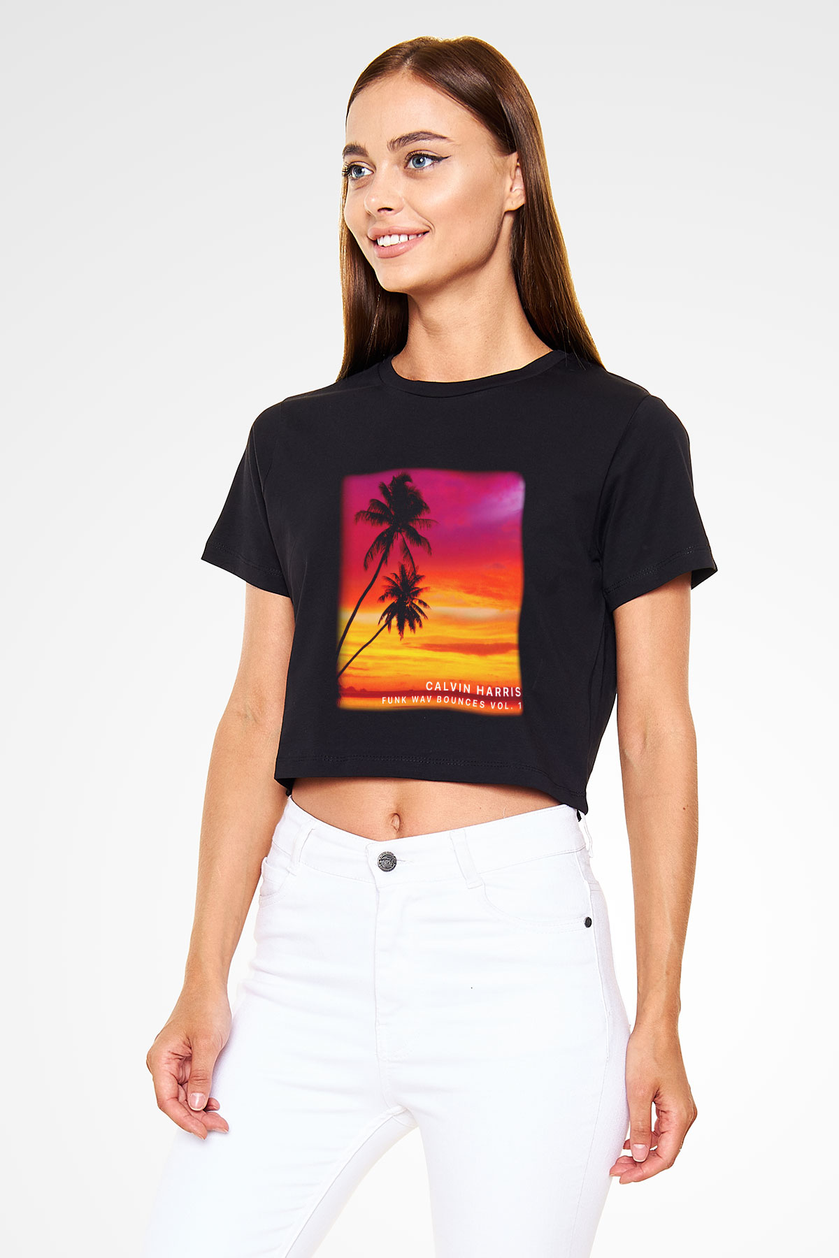 Calvin Harris Siyah Crop Top Tişört
