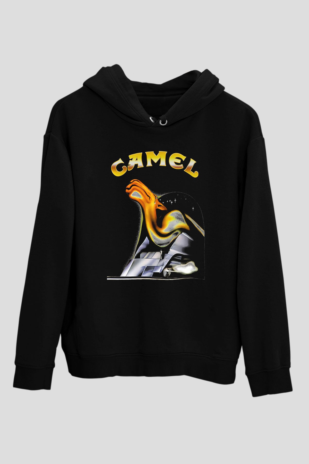 Camel Baskılı Unisex Siyah Kapüşonlu Sweatshirt