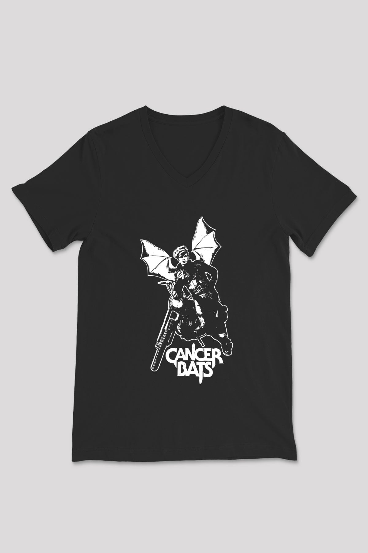 Cancer Bats Baskılı Unisex Siyah V Yaka Tişört