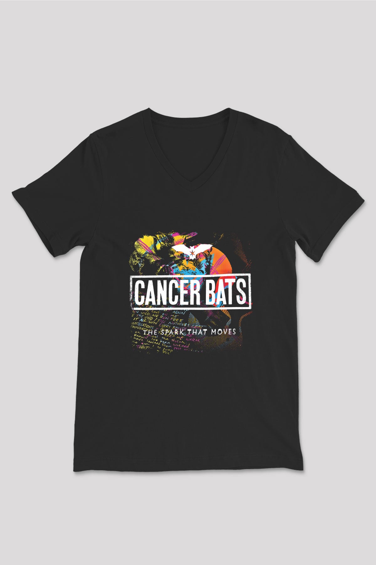 Cancer Bats Baskılı Unisex Siyah V Yaka Tişört