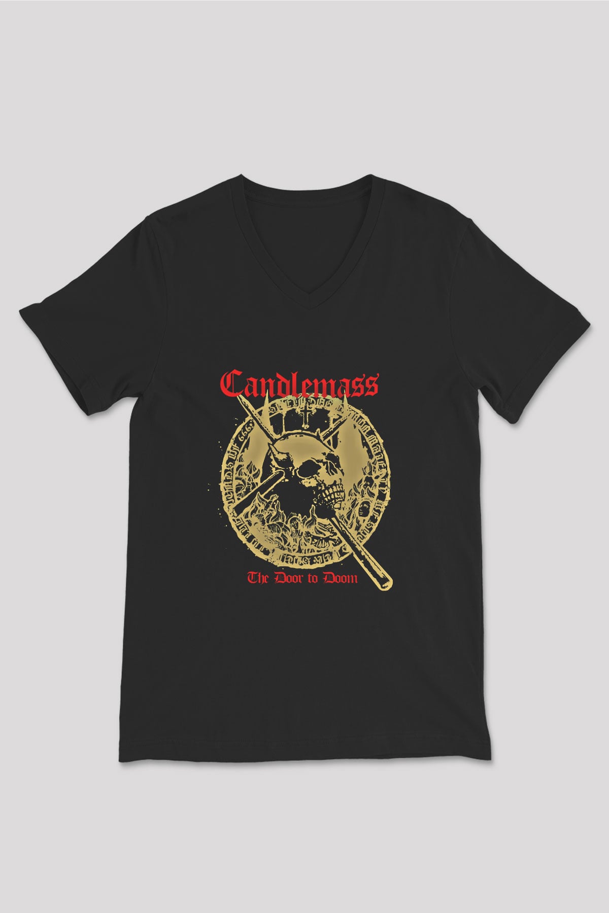 Candlemass Baskılı Unisex Siyah V Yaka Tişört