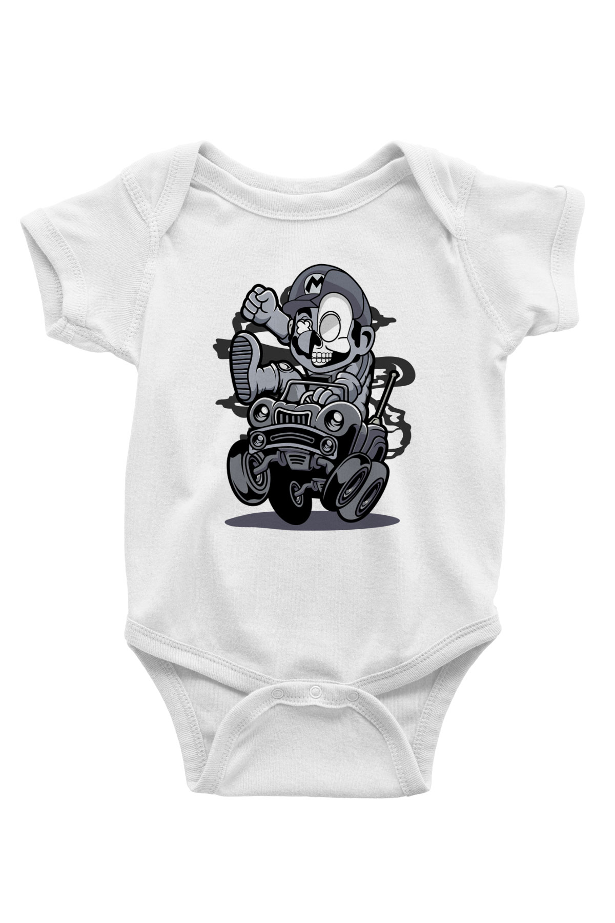 Car Racer Mario Baskılı Unisex Beyaz Bebek Body - Zıbın