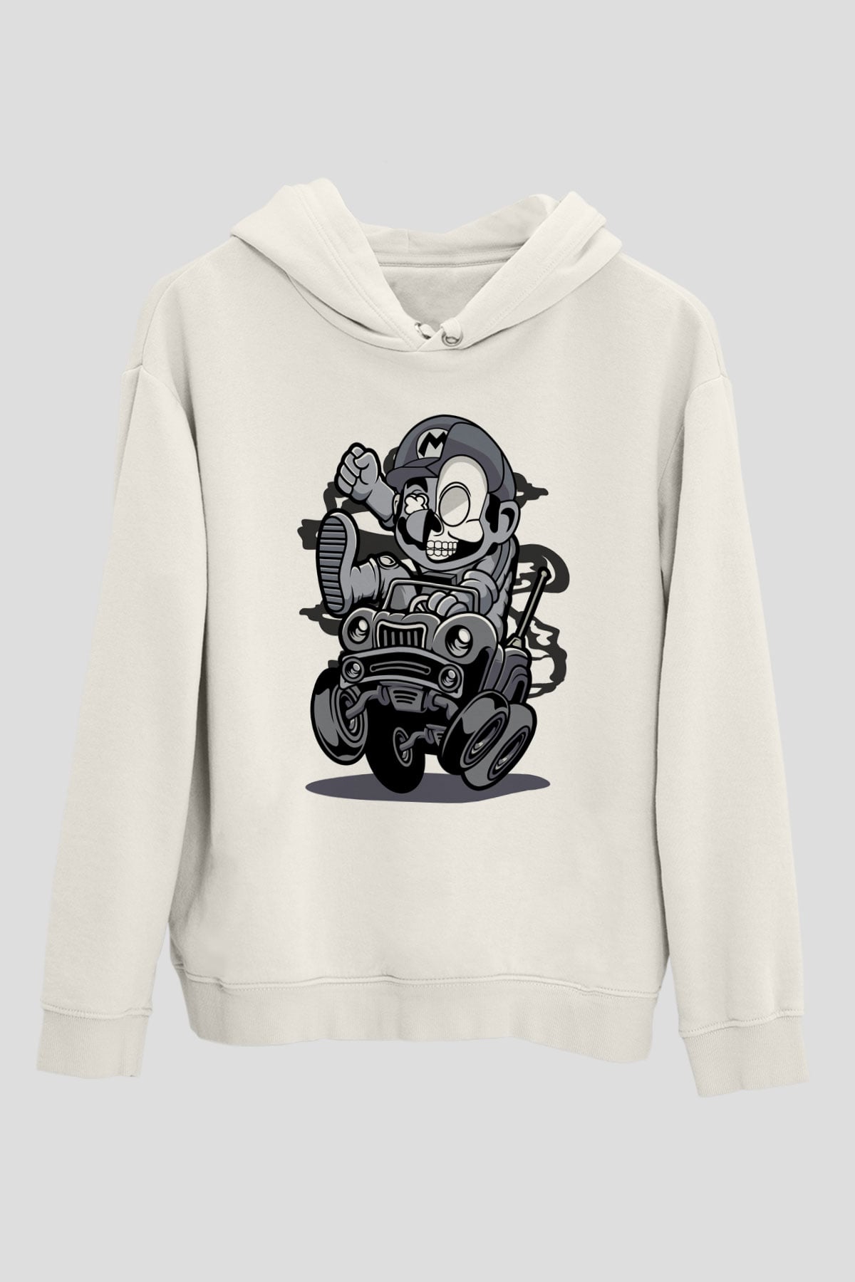 Car Racer Mario Baskılı Unisex Beyaz Hoodie