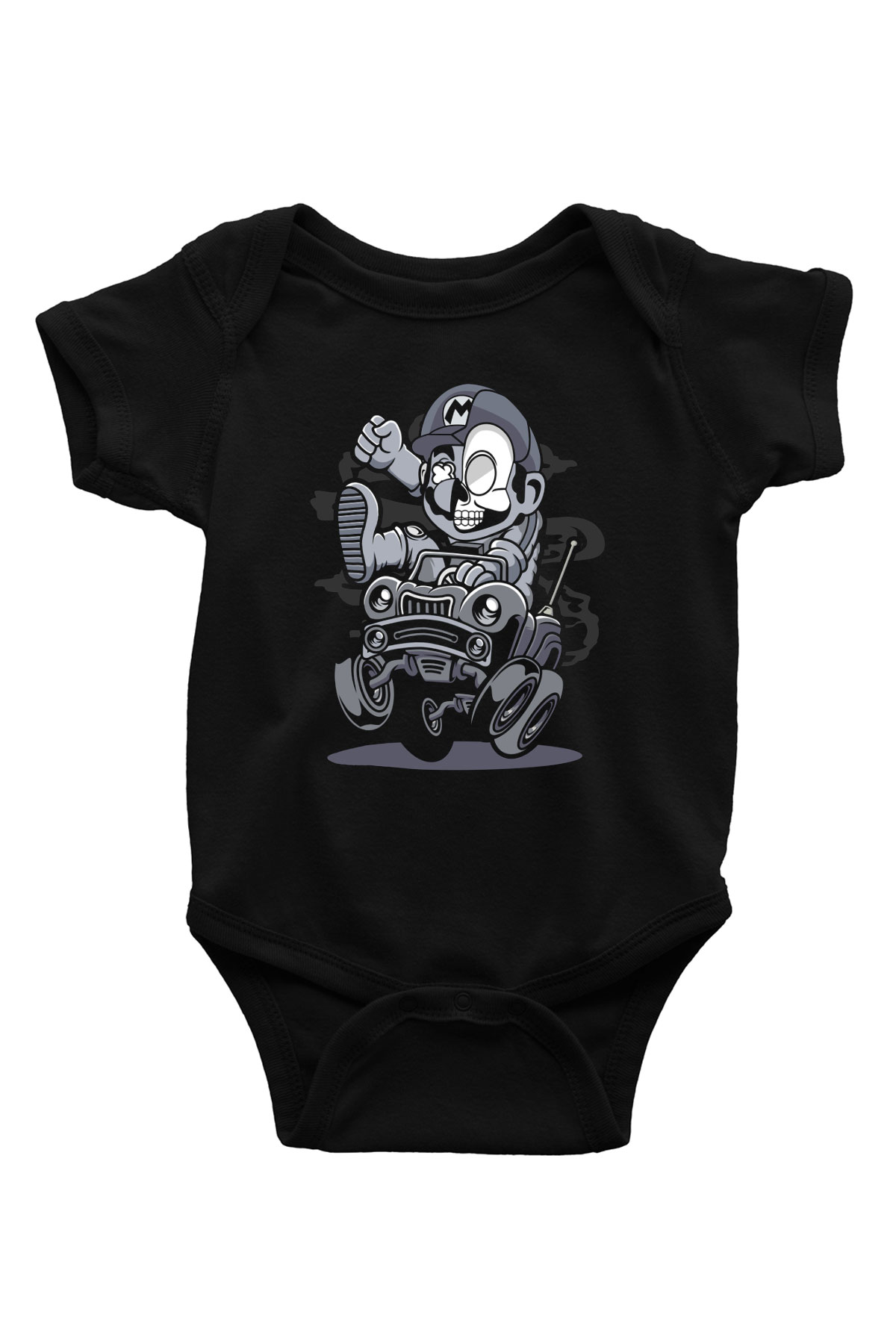Car Racer Mario Baskılı Unisex Siyah Bebek Body - Zıbın