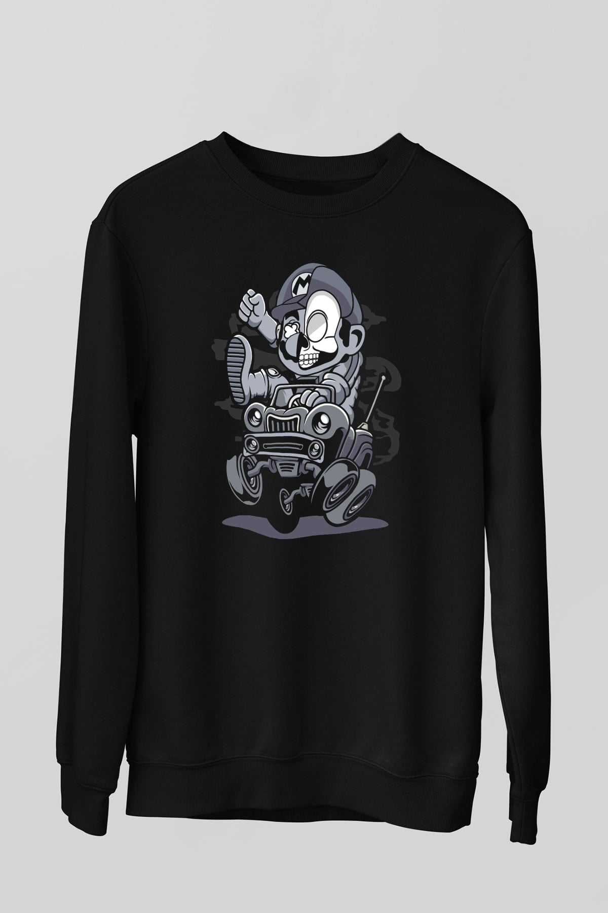 Car Racer Mario Baskılı Unisex Siyah Sweatshirt