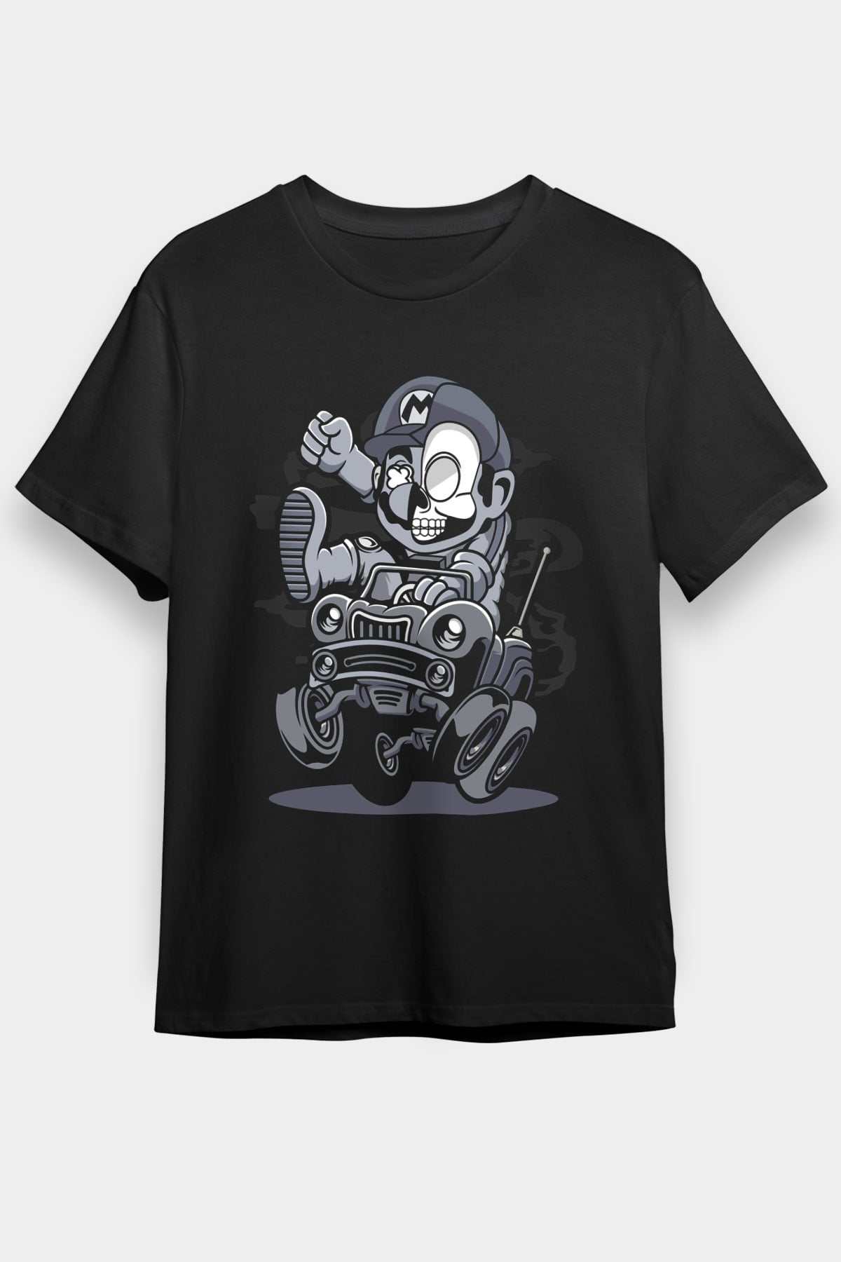 Car Racer Mario Baskılı Unisex Siyah Tişört