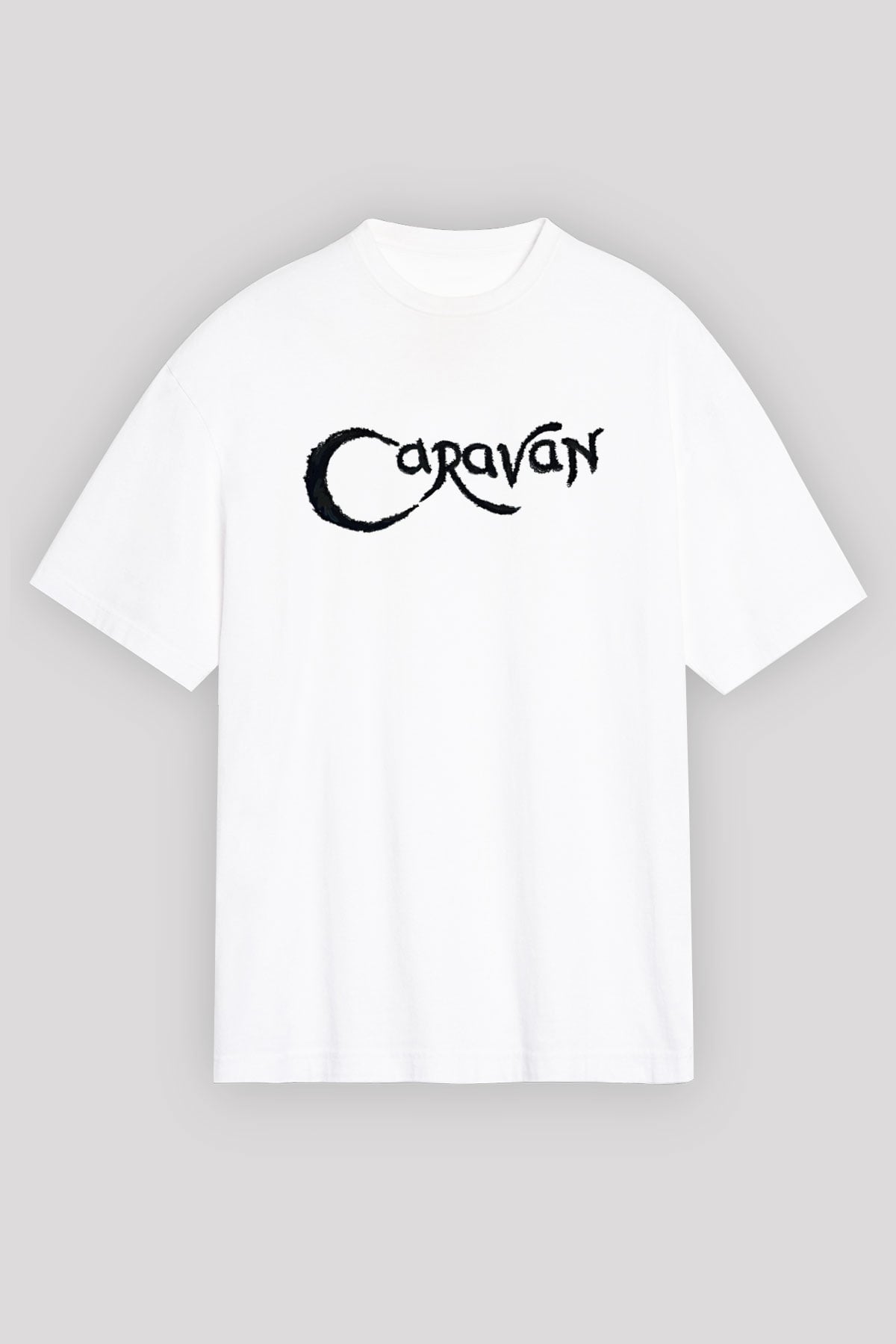 Caravan Baskılı Beyaz Unisex Oversize Tişört - Tshirt