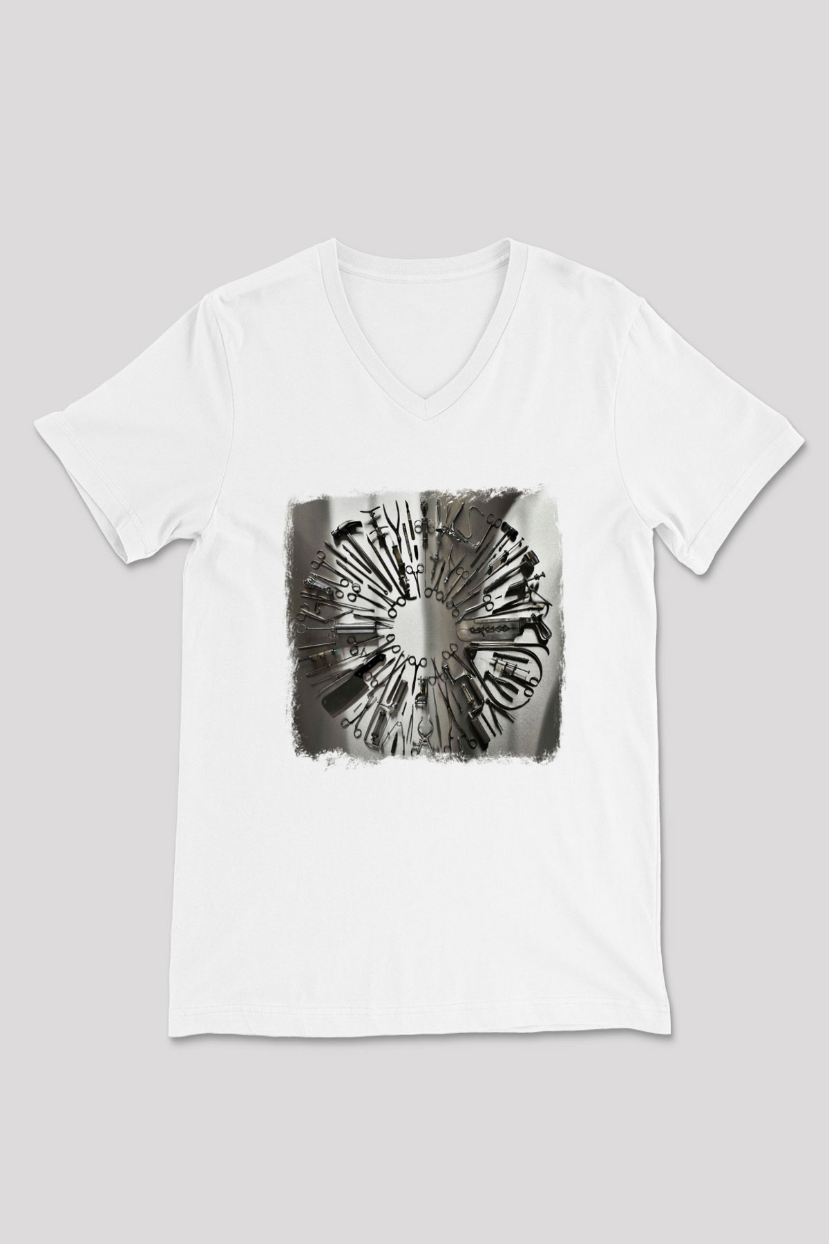 Carcass Baskılı Unisex Beyaz V Yaka Tişört