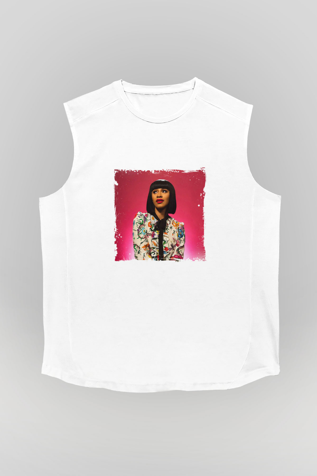 Cardi B Baskılı Unisex Beyaz Kolsuz Tişört