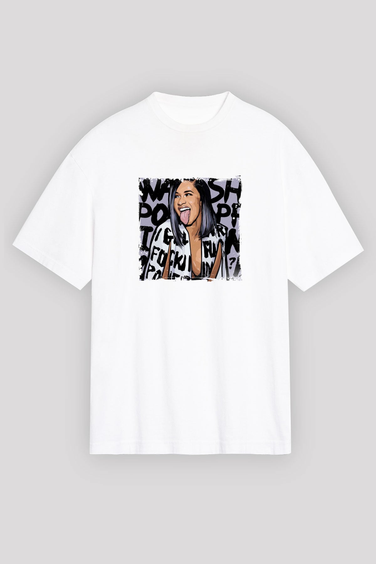 Cardi B Baskılı Unisex Beyaz Tişört
